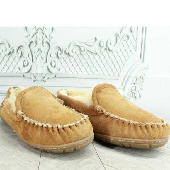 LL Bean Brown Suede Wicked Good Shearling Lined Venetian Slippers Size 7 M - Picture 3 of 9